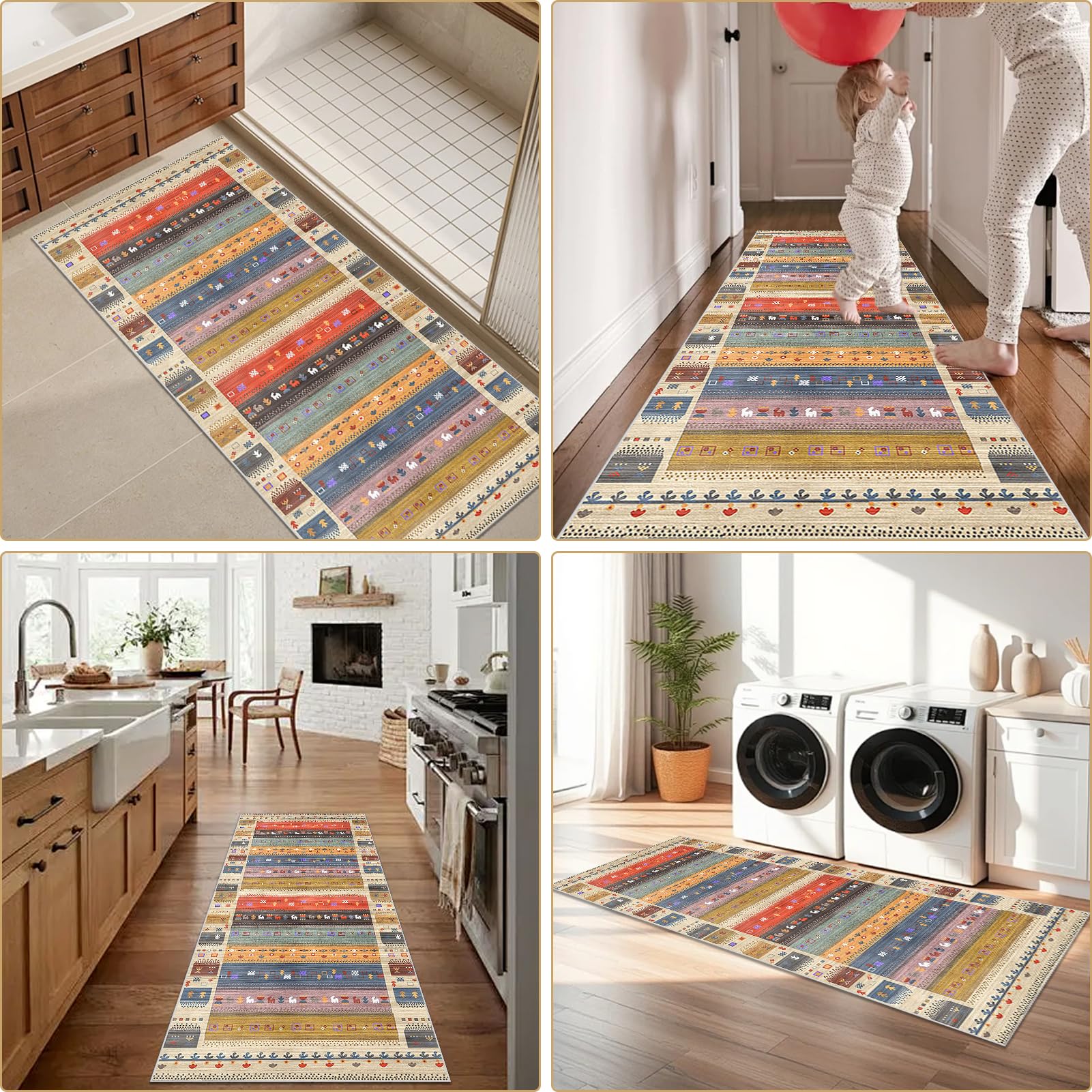 Tappeto per Corridoio Lungo Antiscivolo Lavabile Tappeto Passatoia Cucina 80 x 300 cm Tappeto Ingresso Lavabile in Lavatrice Tappeto Passatoia per Soggiorno Corridoio Cucina Lavanderie Ufficio