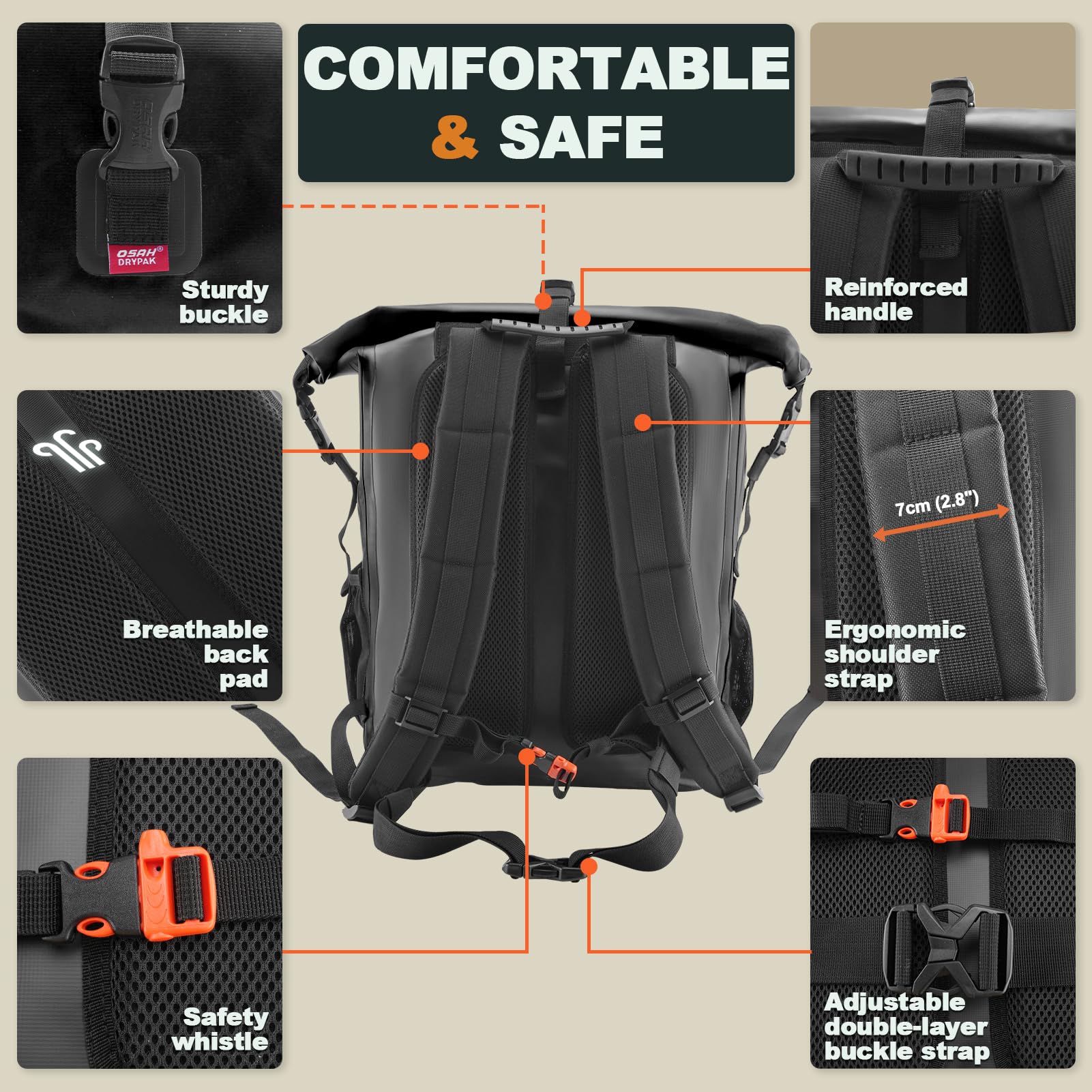 OSAH DRYPAK Mochila Impermeable Dry Bag 25L/35L/55L/85L – Mochila Roll-Top Resistente para Senderismo, Viajes, Kayak, Barco, Camping, Rafting y Pesca