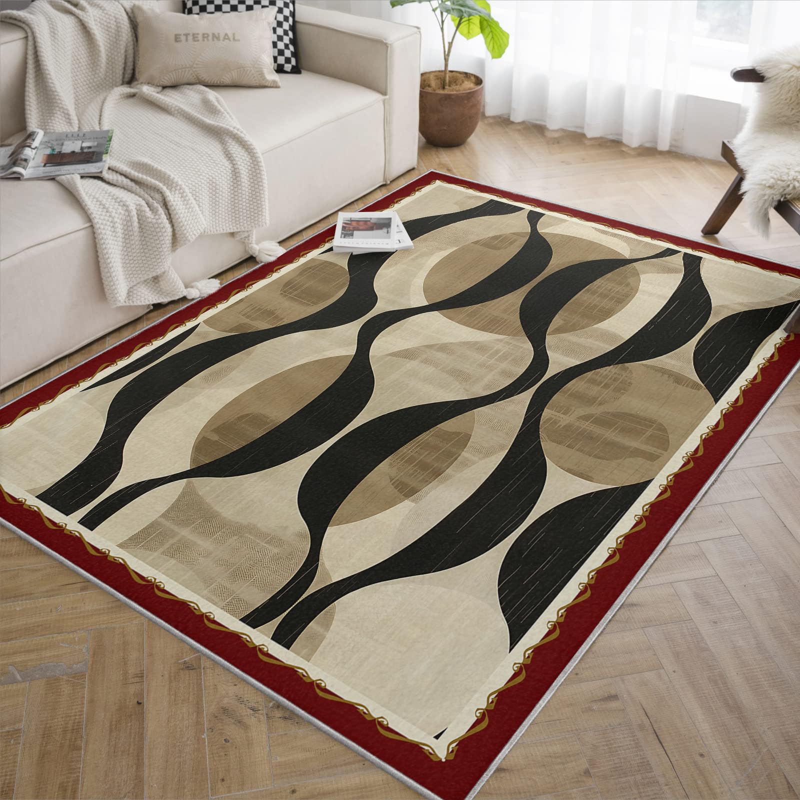 Dywaniki Minimalistyczne Linie Dywan Zakrzywiony Nowoczesny Geometryczny Abstrakcyjny Zmywalny Dywan Antypoślizgowy Do Salonu Obszarów Duży Ruch Biuro 160 x 230 cm