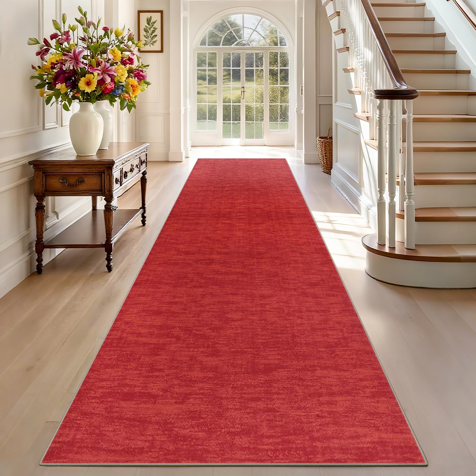 TEHWDAIYOU Carpet Runners for Hallways Non Slip Kitchen Runner Rugs Washable 40 x 120 cm Red Narrow Hall Door Mats Entrance Large Anti-Slip Carpet Floor Mat for Entryway Laundry