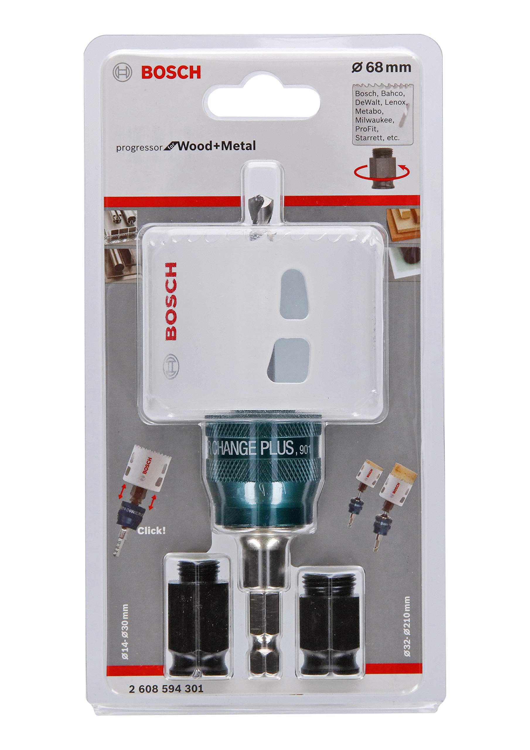Bosch Professional 2608594301 Set seghe a tazza Progressor for Wood & Metal Starter Kit, legno e metallo, accessorio per foratrice, Ø 68 mm
