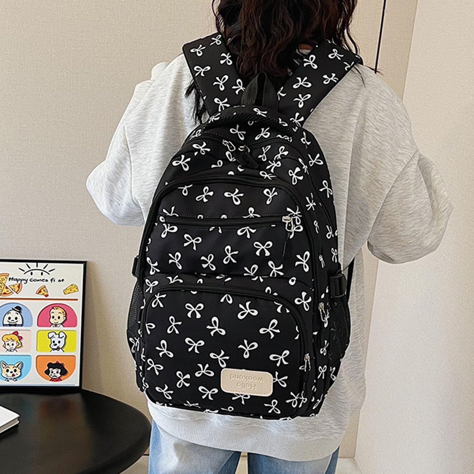 Zaini estetici da 3 per zaini con fiocchi per ragazza Set Zaini casual capacità Zaino da viaggio Borsa da scuola per studenti