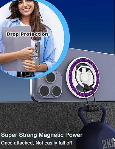 Miniatura 2 de Soporte magnético para anillo de teléfono extraíble para carga inalámbrica y soporte ajustable compatible con iPhone Series 15, 14, 13, 12 Pro Max,