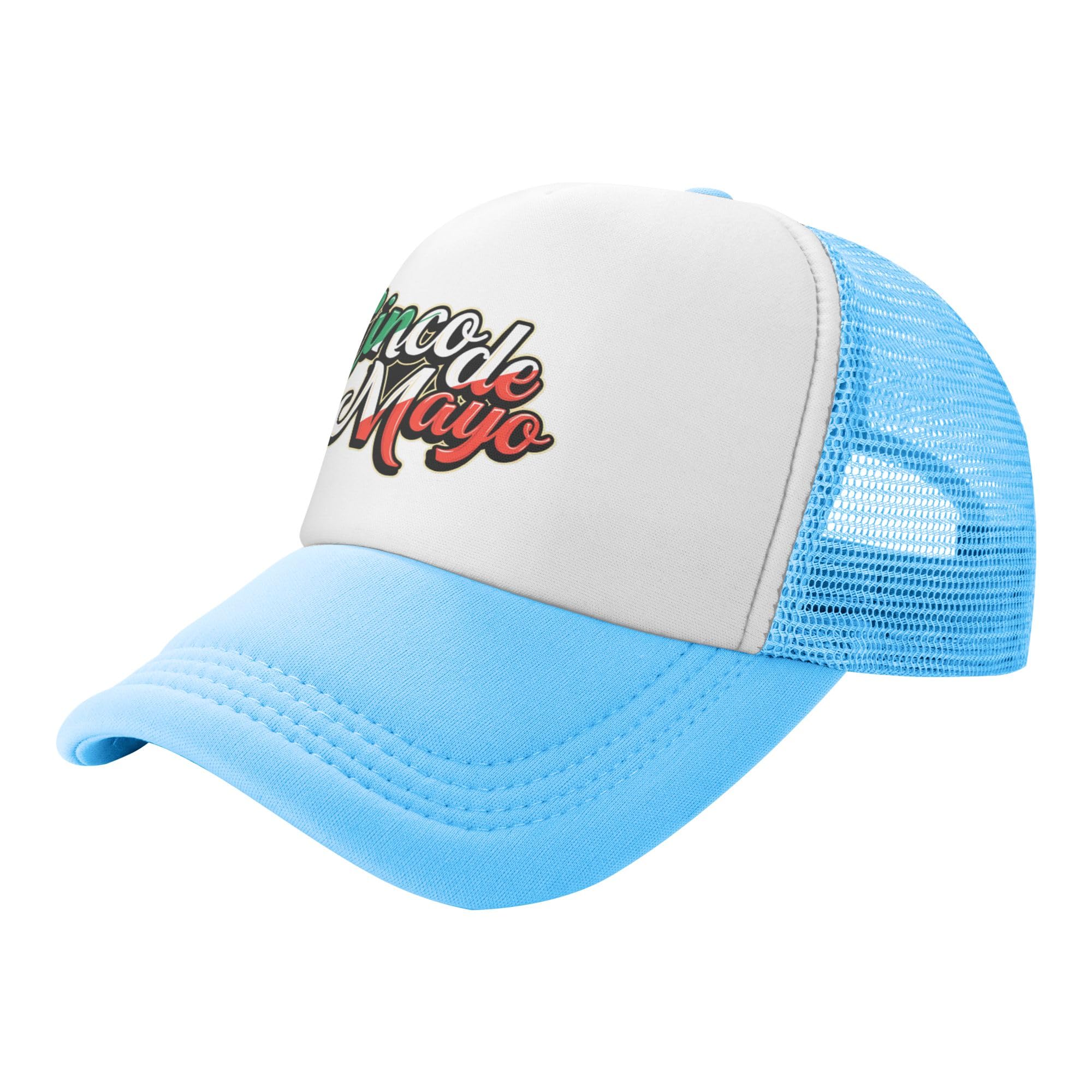 Happy Cinco de Mayo Trucker Hats Mexican Fiesta Baseball Cap for Kids Boys Girls Snapback Mesh Back Adjustable Caps - Sky Blue