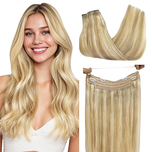 Miniatura 9 de GOO GOO Extensiones de cabello humano con alambre, color marrón chocolate 4264 con balayage rubio miel, 22 pulgadas, 4.15 onzas, extensiones de