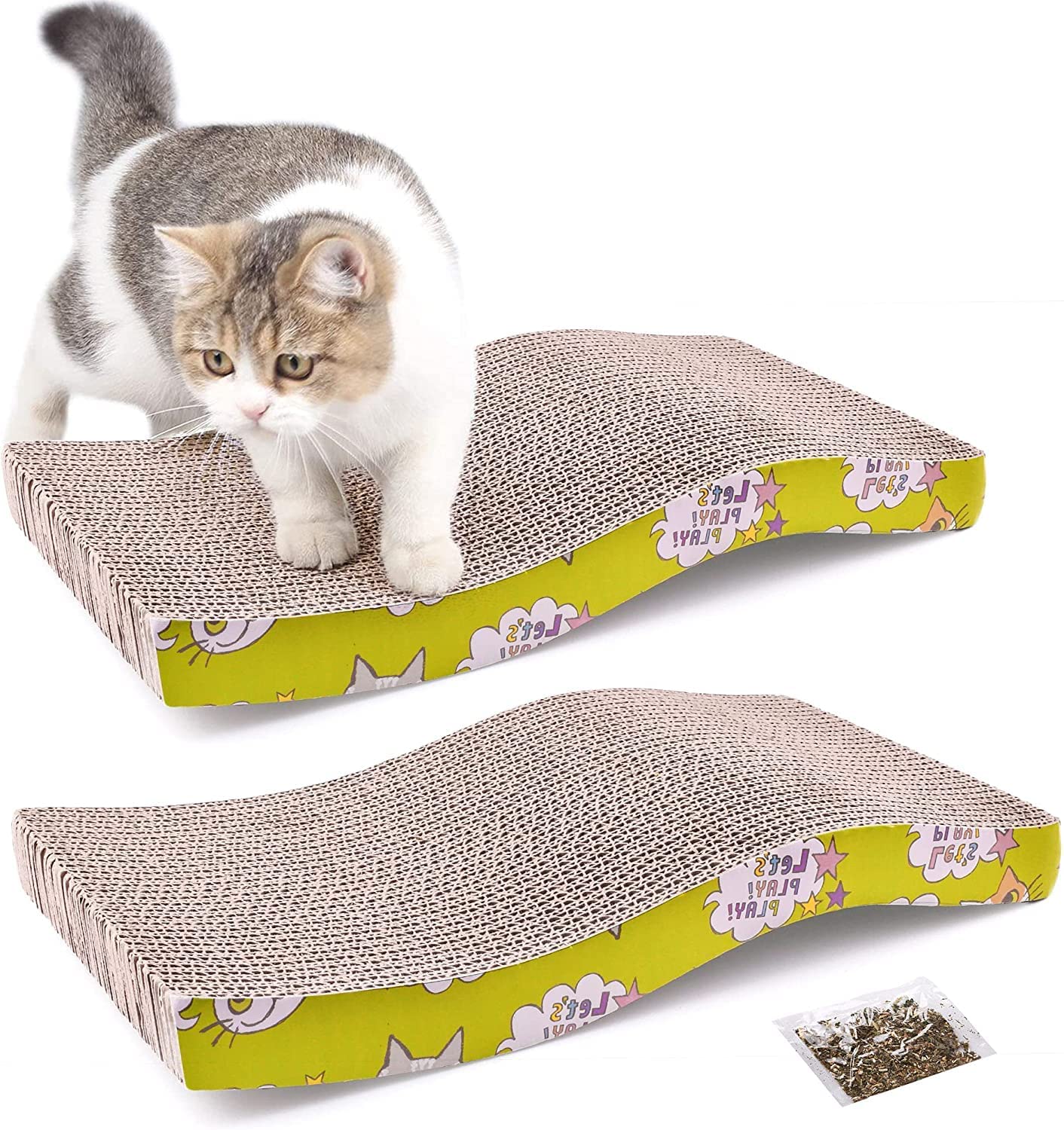 SRIPET Cat Scratcher Cardboard Reversible Cat Scratching Pad with Catnip Combo Corrugated Reversible Wave Cat Scratching Board Lounge Bed for Furniture Protection Yellow (Pack of 2) (B0BMGDKZB1) Amazon Price History, Amazon Price Tracker