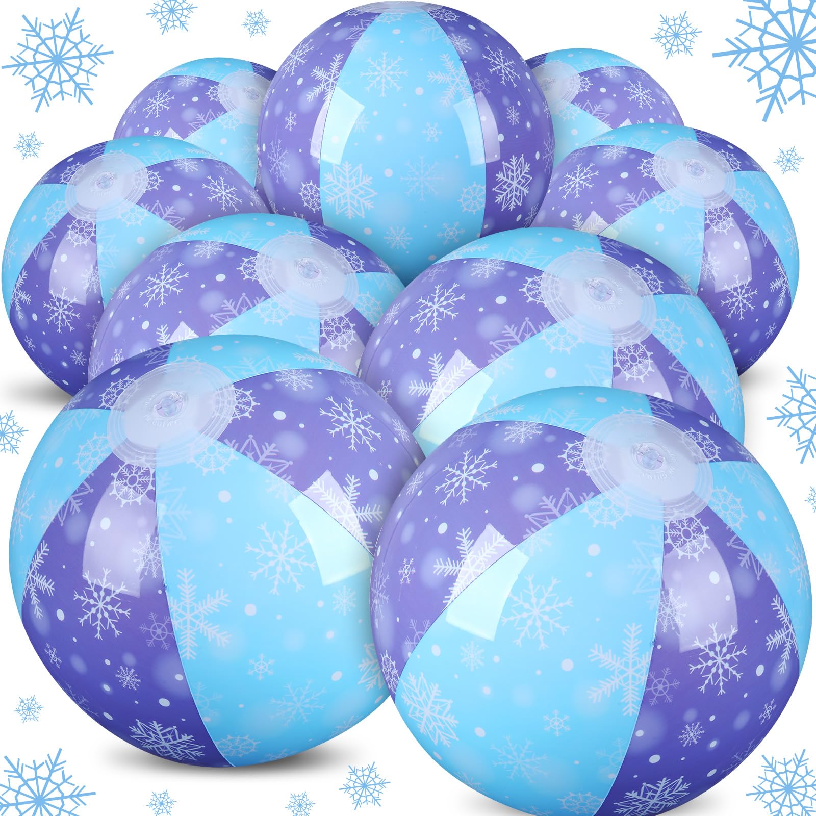 Leyndo 12 Pack Snowflake Themed Beach Ball for Kids 7.87" Bulk for Summer Pool and Beach Game Gifts and Birthday Party Supplies and End of The Year
