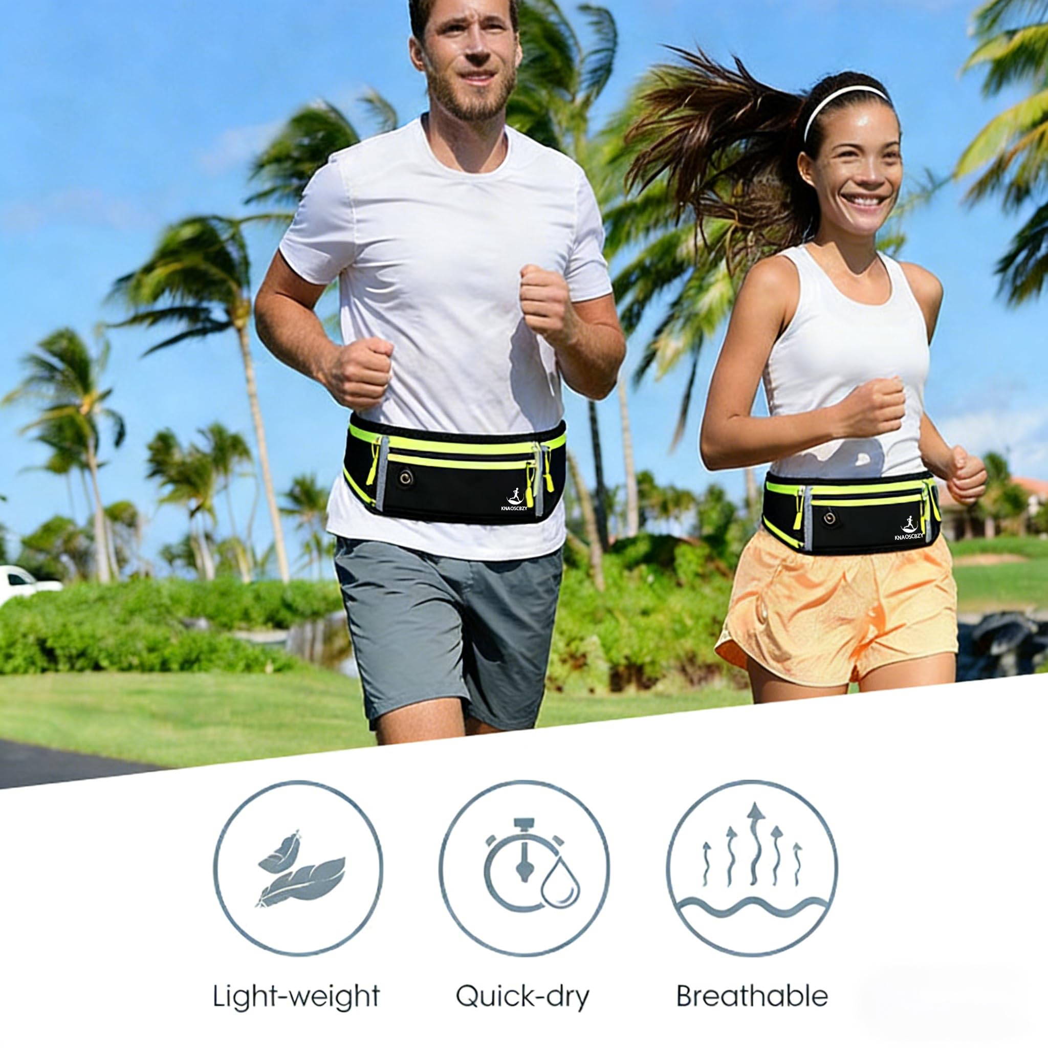 Riñonera ajustable de 4 bolsillos para correr, ligera, sin rebotes, para iPhone, gimnasio, maratón, ciclismo y entrenamiento, Negro -, Adjustable, Cinturón de fitness para correr