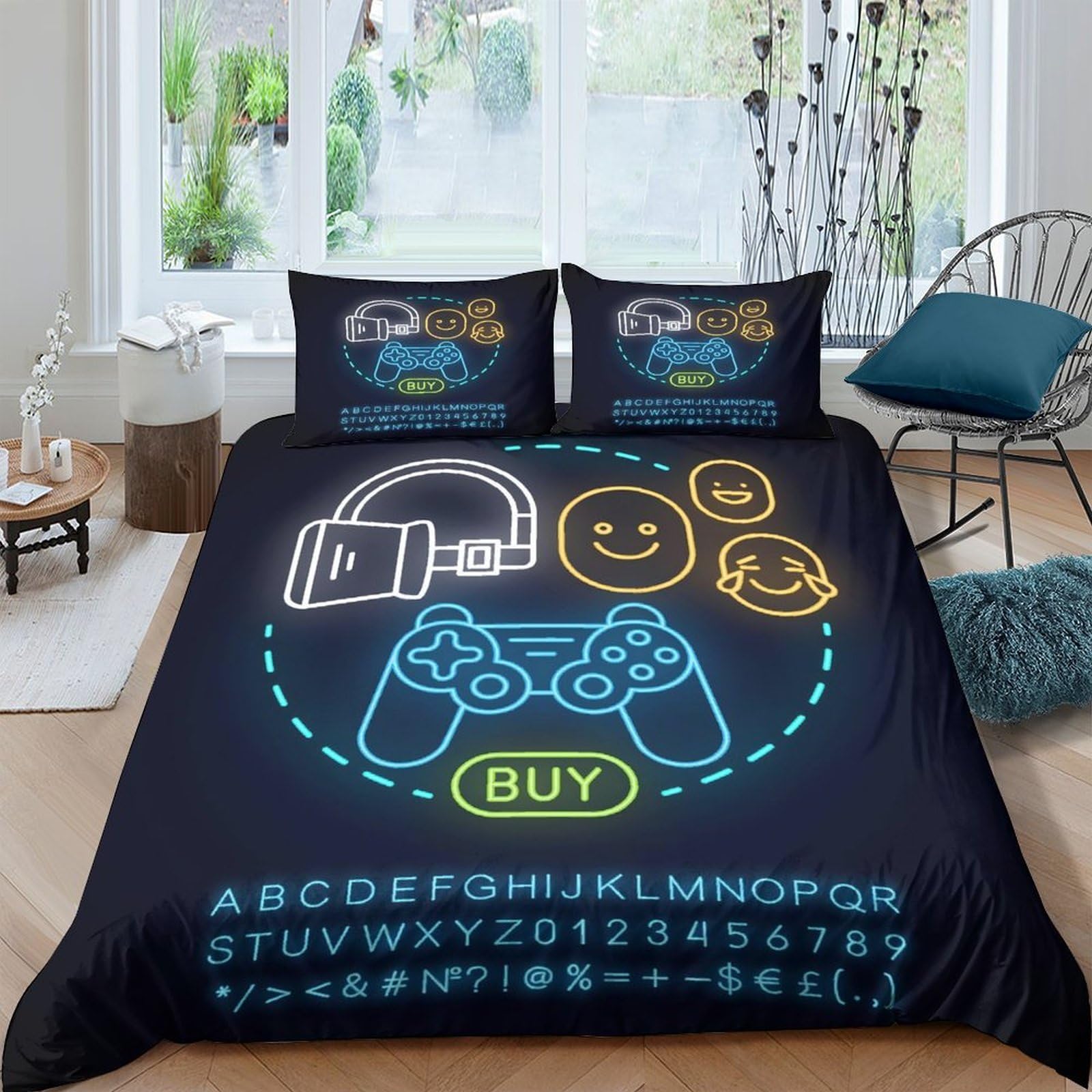 Gaming Accessories Set Di Copripiumino microfibra ultra morbida 3 Pezzi motivo 3D con federa Neon Set Di Copripiumino con federa soffice ultra morbido for adulti Super king（260x220cm）