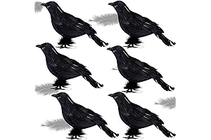 ATDAWN Halloween Birds, Black Feathered Crows for Spooky Halloween Decor (Pack of 6)