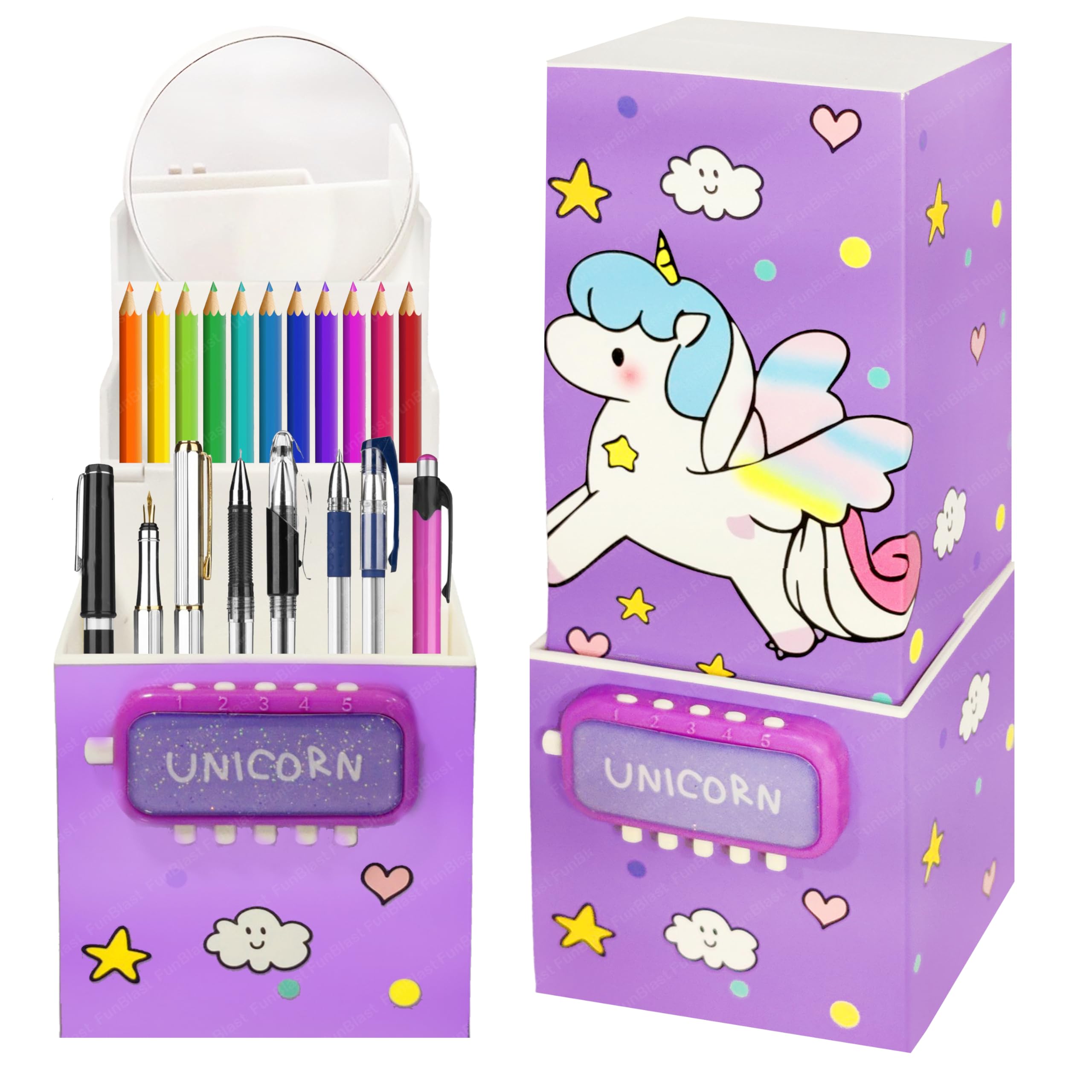 FunBlast Pencil Box for Girls – Password Lock Pencil Case, Multi-Layer Pencil Box for School Girls, Geometry Box, Stationary Organizer Case for Kids, Return Gift for Kids (Unicorn-Purple) (B0D6BJ6ZG7) Amazon Price History, Amazon Price Tracker