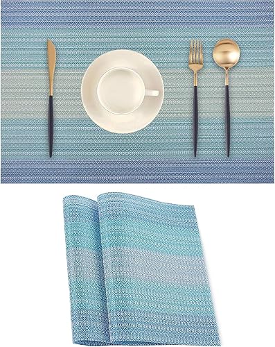 Miniatura 14 de Juego de 2 manteles individuales beige, resistentes al calor, antideslizantes para mesa de comedor, lavables, duraderos, de PVC, vinilo tejido