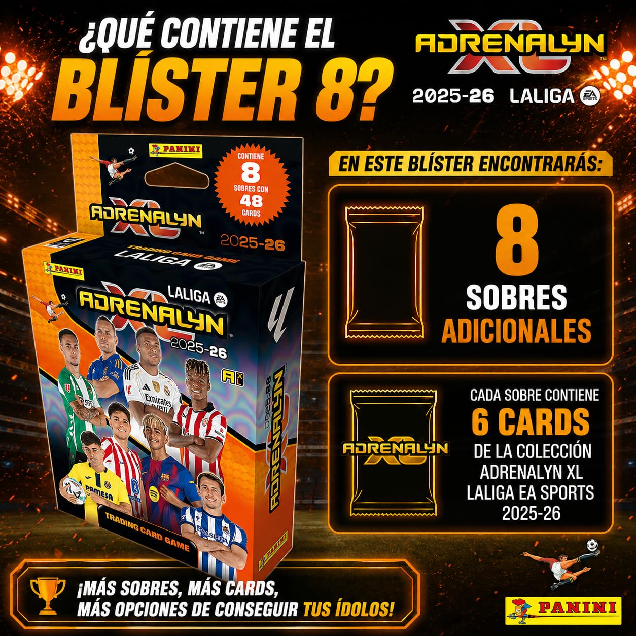 Panini Adrenalyn XL Laliga 2025-26, Megapack de Inicio, Dream Box Total Kings, Blíster con 8 Sobres y Deck Box de Regalo