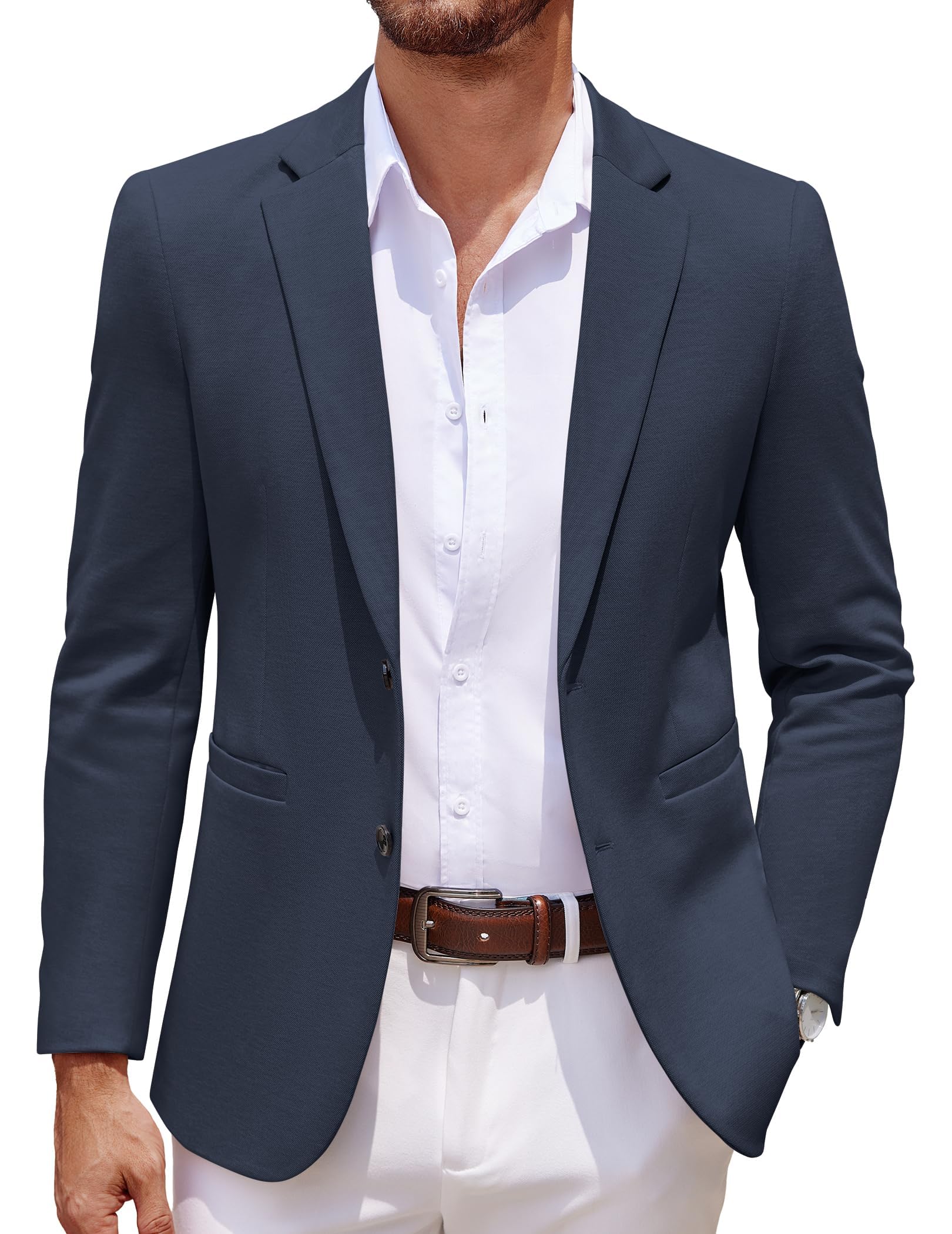 Men's Casual Knit Blazer Two Button Lightweight Sport Coats Suit Jacket