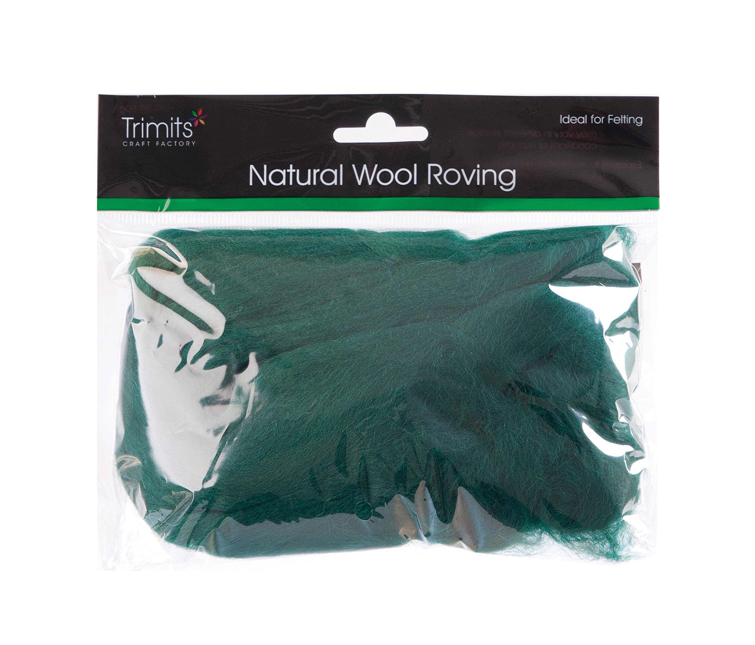 Trimits Natural 100% Wool Roving For Needle Felting 50g - GRASS GREEN