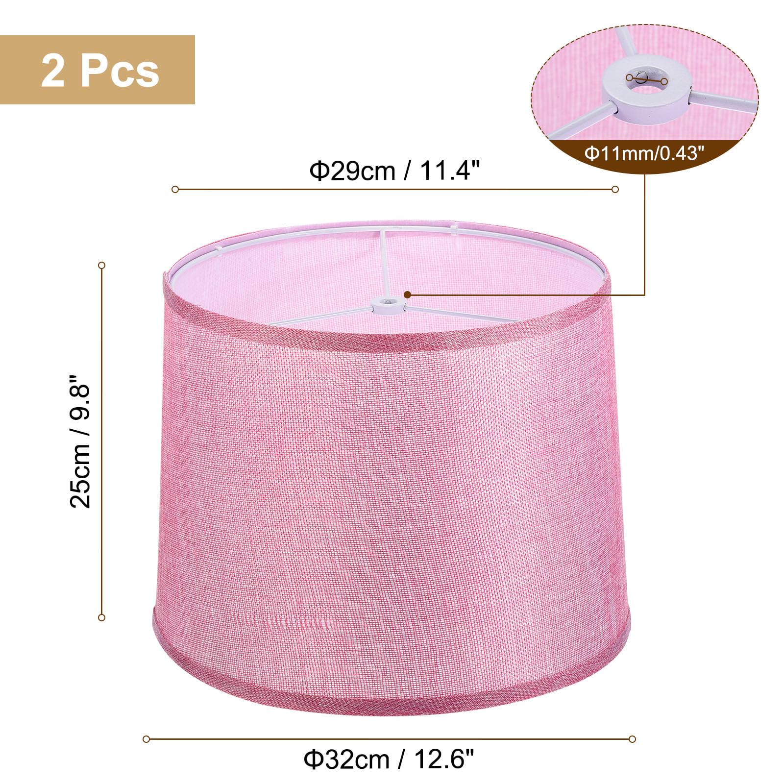 PATIKIL Drum Lampshade for Table Lamps 11.4" Top x 12.6" Bottom x 9.8" High Floor Lamp Shade Set of 2 Easy Assembly Medium Linen Lampshade for Table Lamps Floor Lamp Pink - Image 2