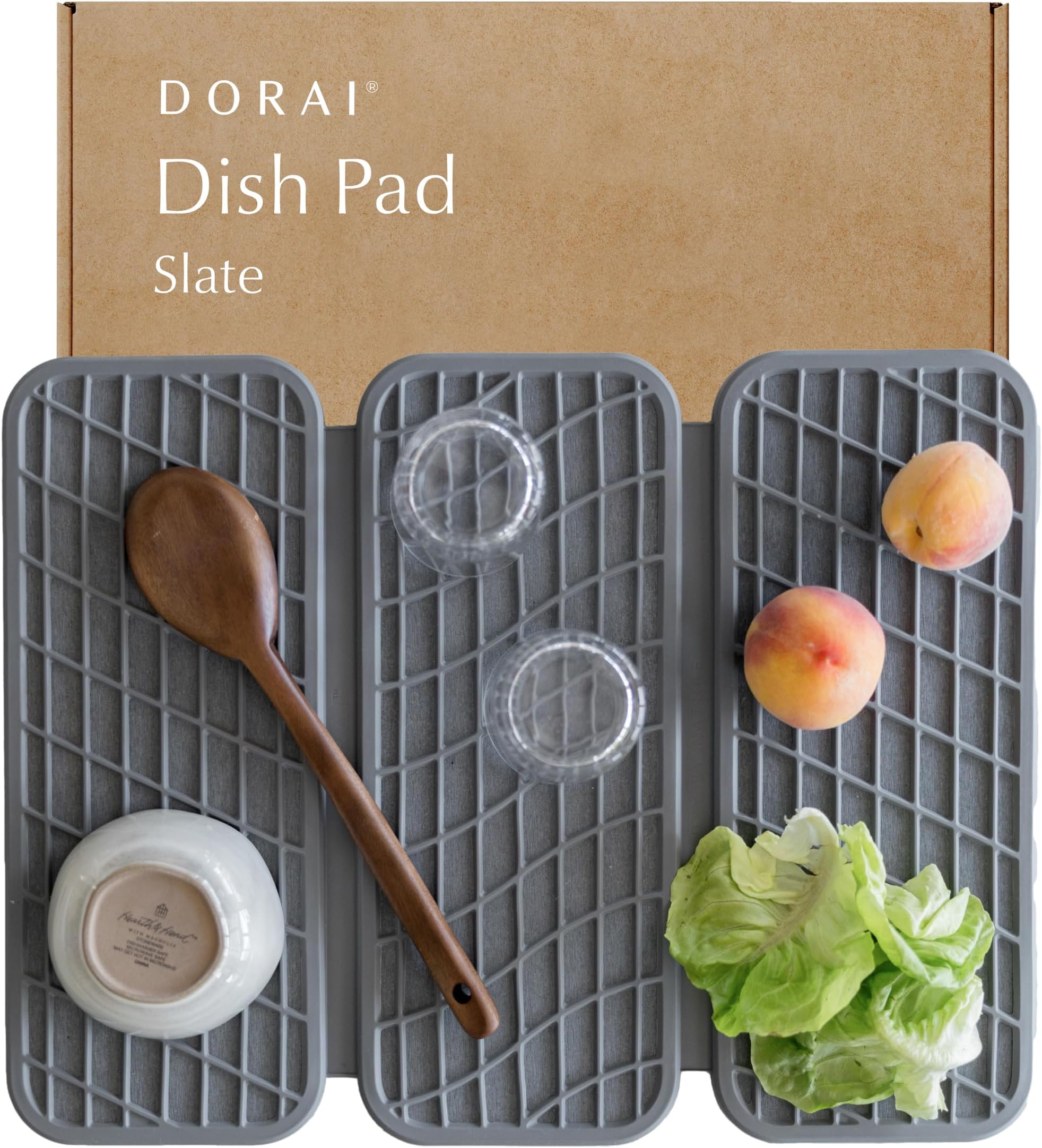 Dorai Home Dish Pad - Collapsable Stone Dish Drying Mat with Diatomaceous Earth for Quick Drying - Ultra Absorbent - Encased in Silicone - Eco-Friendly, Foldable - Original 19.9"x15.2", Slate