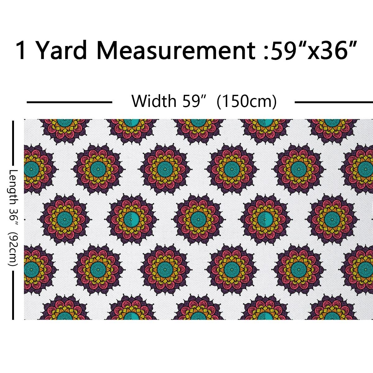 Tkanina mandala, styl boho tkanina na podwórku, hipisowska mandala do projektów DIY i domu, egzotyczna kwiatowa tkanina na zewnątrz, 10 metrów, dł. 920 x 150 cm, brązowa