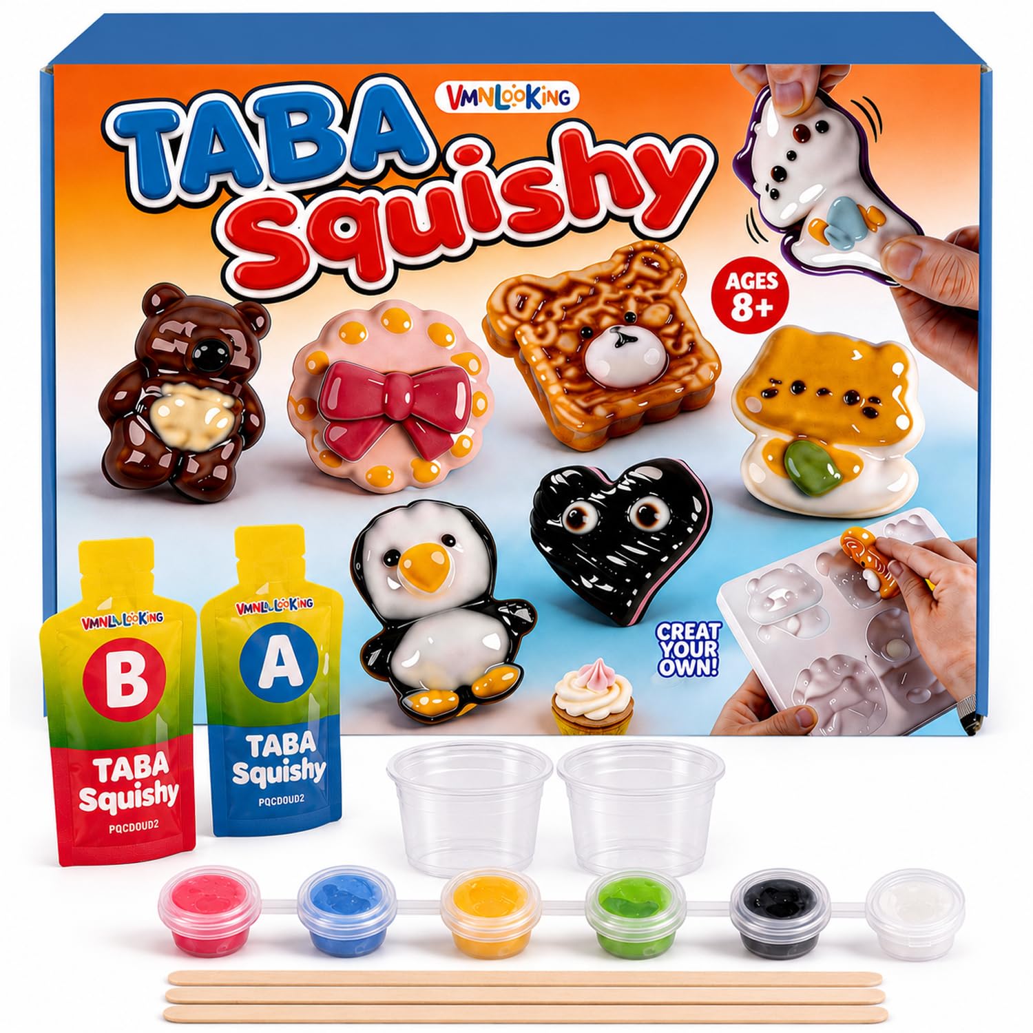 VMNlooking Taba Squishy Kit for Kids, DIY Squishy Making Kit with Cute Molds, Make Your Own Squishies Craft Kit, Soft Sensory Squeeze Toys, Arts and Crafts Gift for Girls Boys Ages 8-15