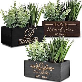 Etchey Personalized Wood Planter Box, Custom Wooden Flower Pot, Name Box...
