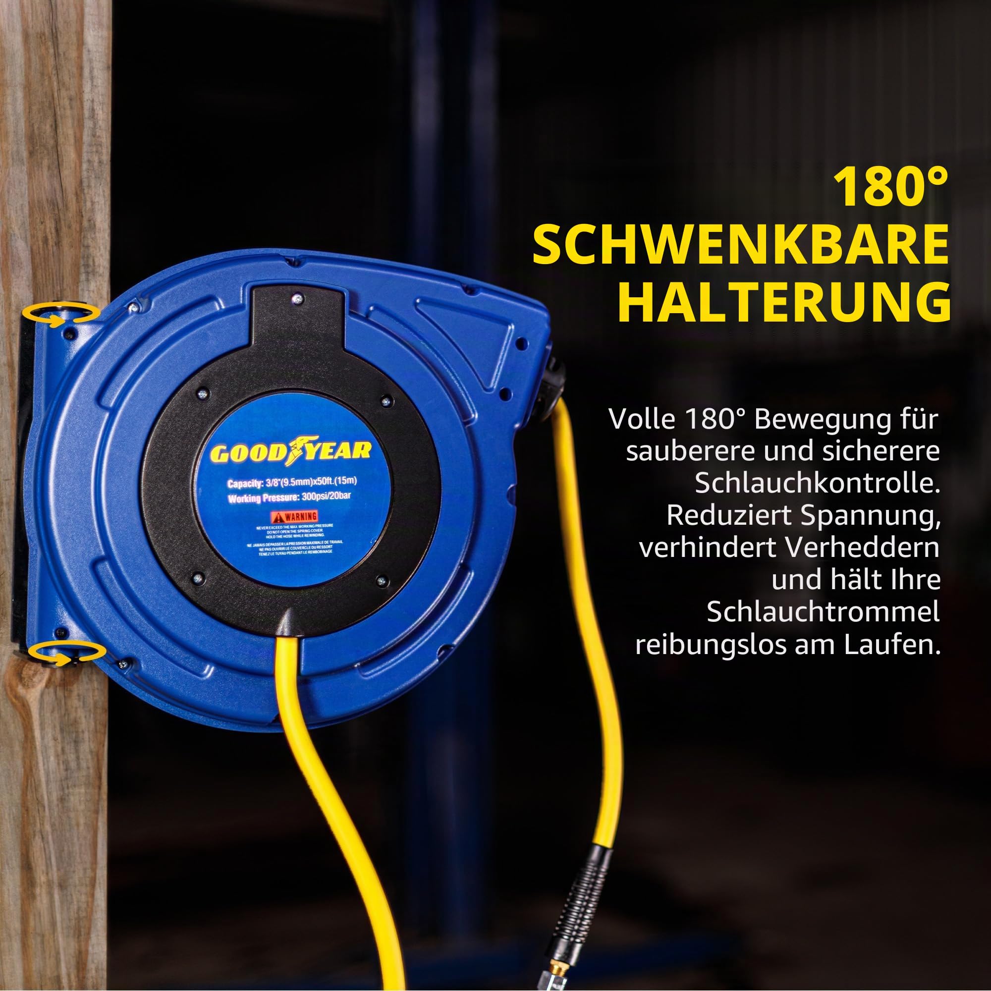 Goodyear 27527153g Enclosed einziehbare air Compressor/Wasser schlauchaufroller mit 3/8 in. x 50 ft. hybrid Polymer-Schlauch, max. 300psi