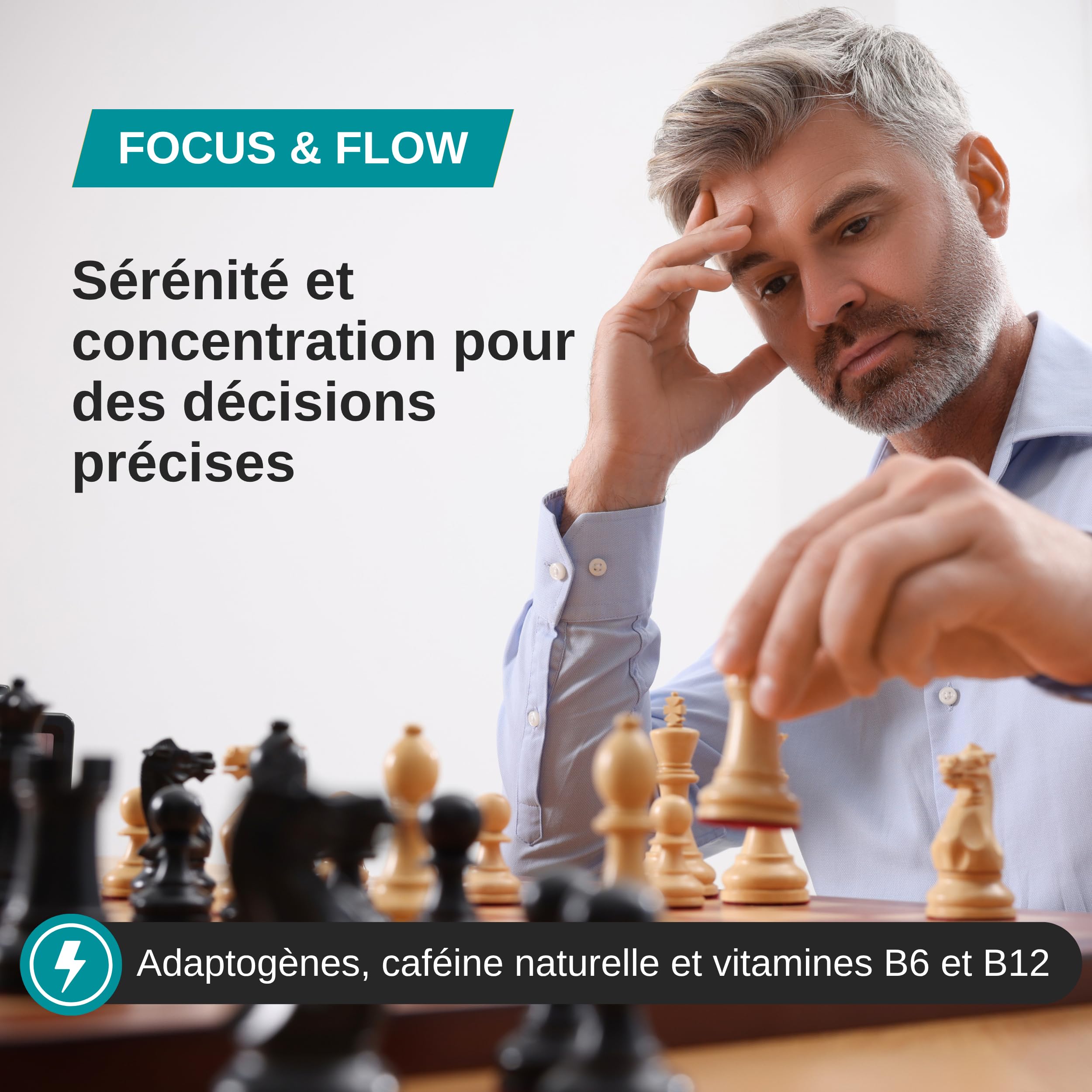 L-Théanine, Ginkgo Biloba, Ashwagandha – Nootropique avec Bacopa Monnieri, caféine naturelle, vitamines B6 & B12 fortement dosées | Focus, concentration & énergie sans nervosité | 90 gélules véganes