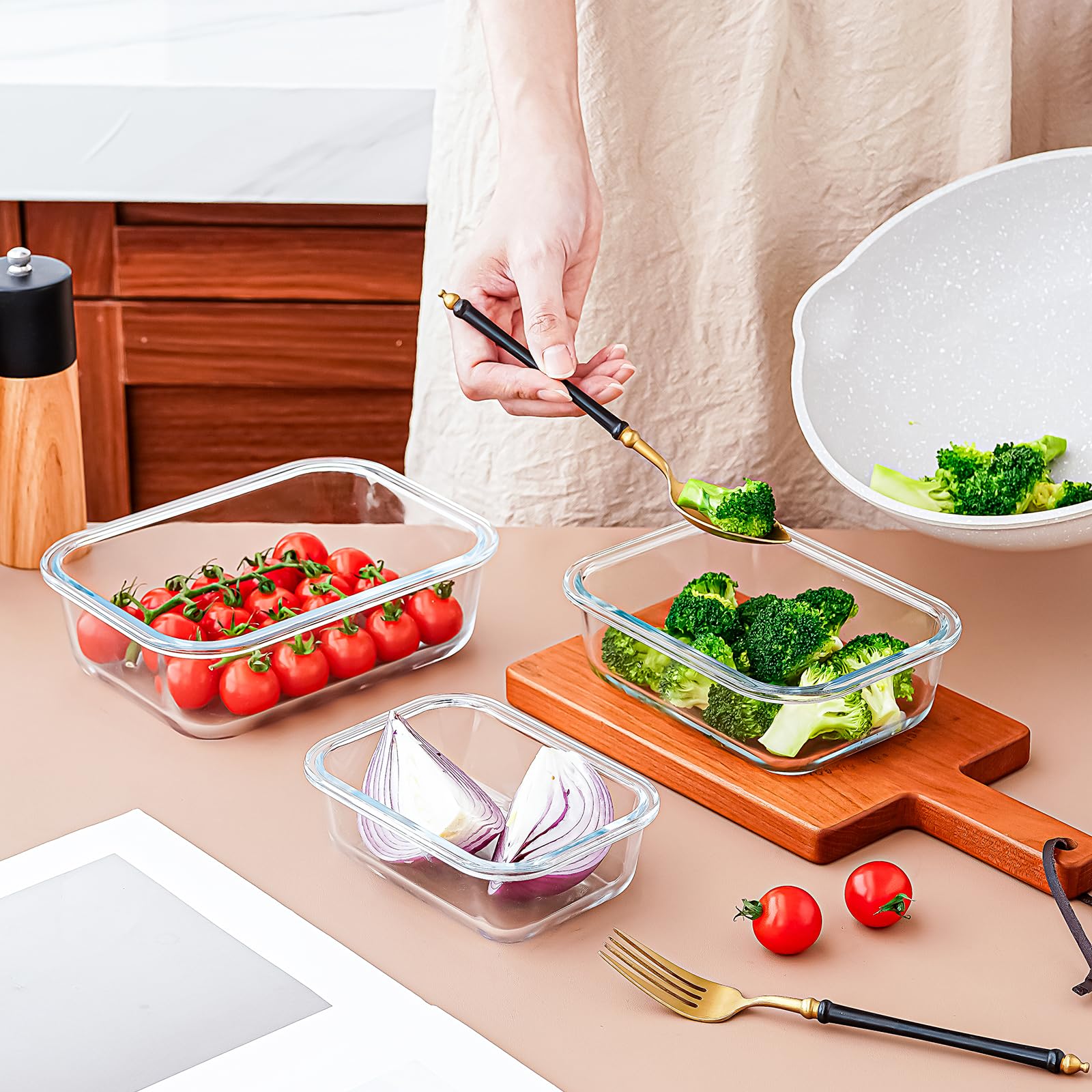 Frischhaltedosen aus Glas mit luftdichten Deckeln, 3-teiliges Set, stapelbare Meal Prep Container