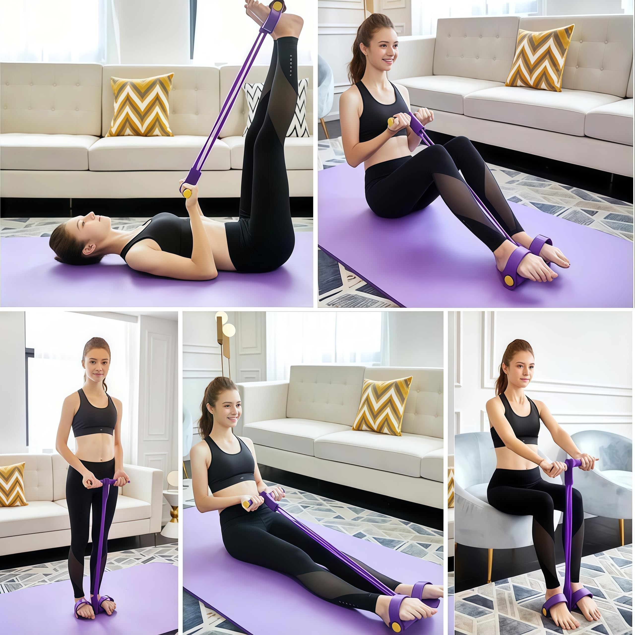 2025 Fasce di resistenza fitness, 4 tubi, estrattore per caviglie, fasce elastiche per esercizi, attrezzature per esercizi sit-up, attrezzature per allenamento per uomo e donna, viola