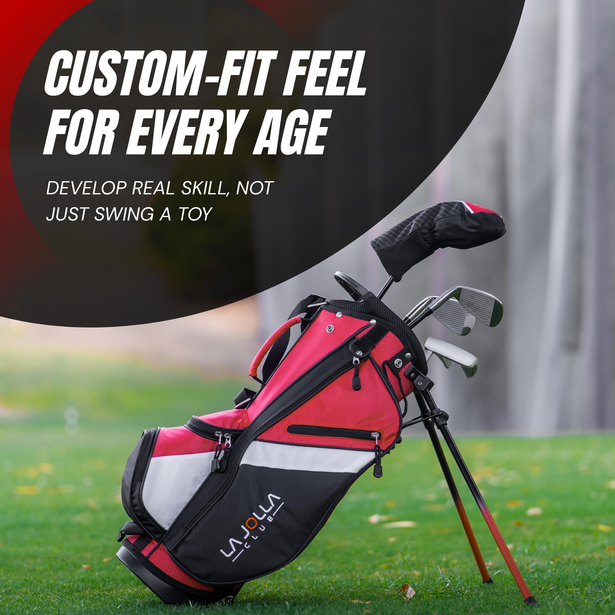 La Jolla Club Set da golf per bambini – Driver in lega leggera, ferri in acciaio inossidabile e putter in zinco, include borsa con supporto a doppia cinghia