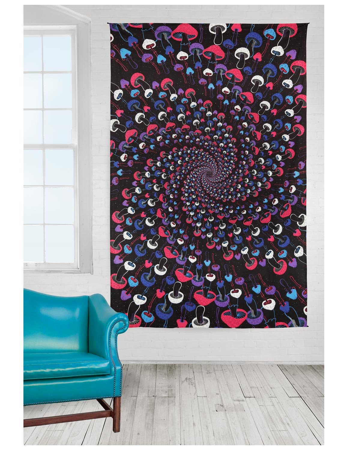 Sunshine Joy 3D Magic Mushroom Spiral Tapestry Wall Art Beach Sheet Huge 60x90 Inches - Glow In The Dark