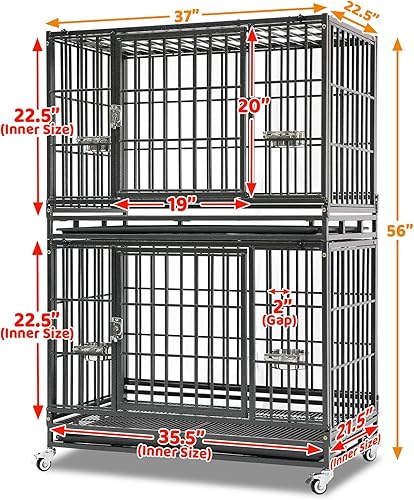 Miniatura 2 de Homey Pet Jaula para perros de alta resistencia de 37 pulgadas indestructible, jaula plegable con ruedas bloqueables, bandeja extraíble, perrera
