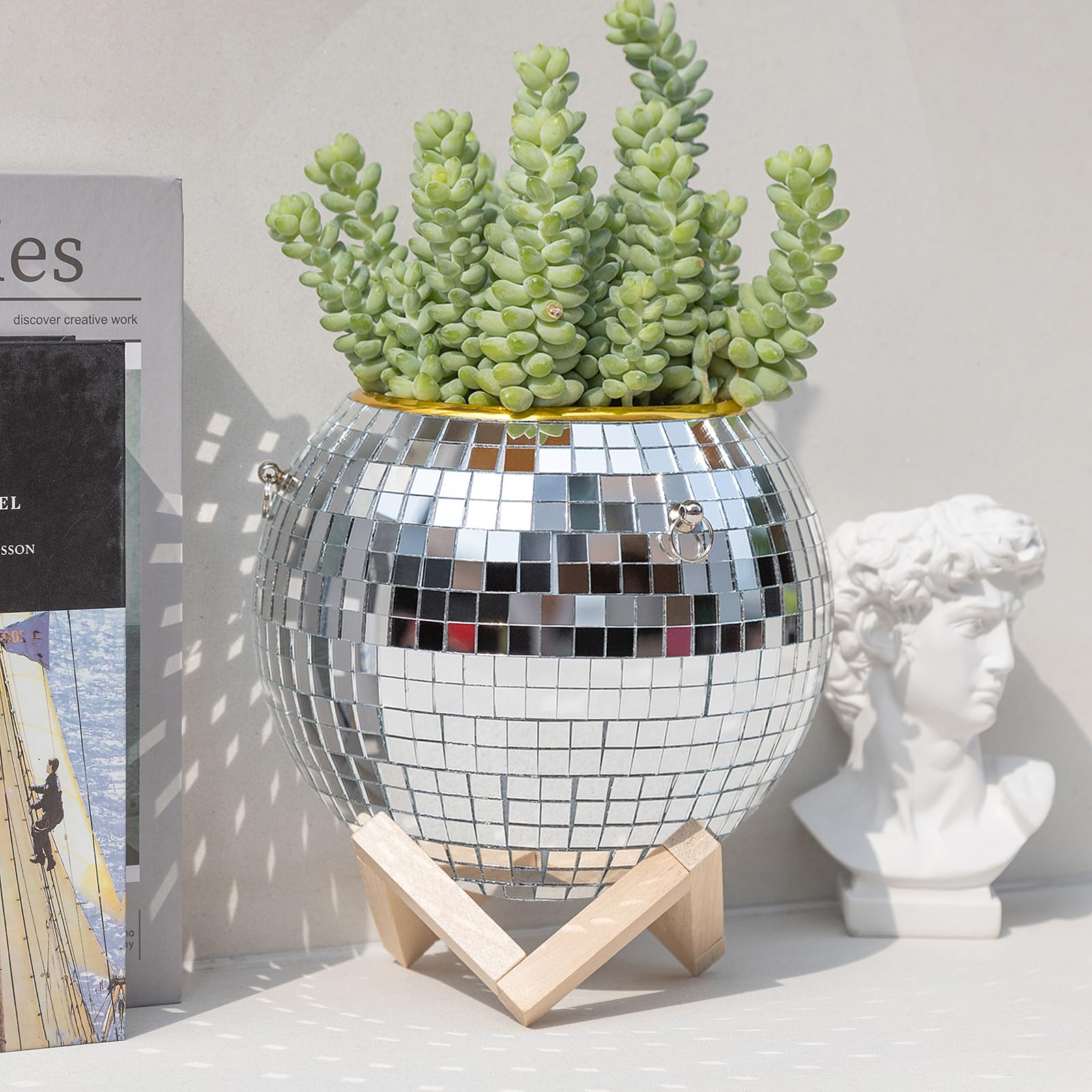 Disco-Kugel Blumentopf 15cm Roségold - Hängekorb Mit Kette