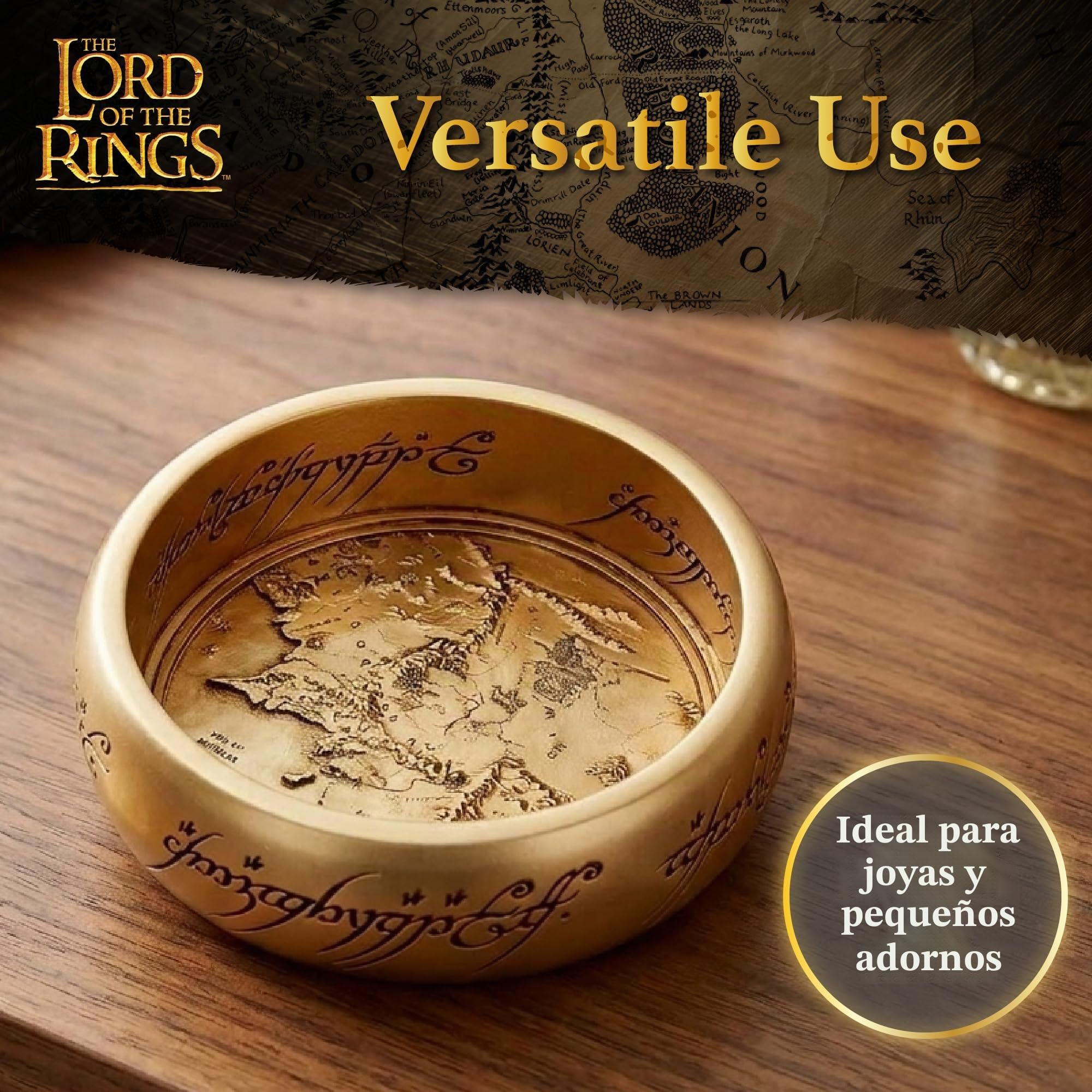 Nemesis Now Plato para baratijas de El Señor de los Anillos The One Ring de 10,8 cm de ancho, coleccionable de resina con mapa de Mordor y borde inscrito, plato con licencia oficial