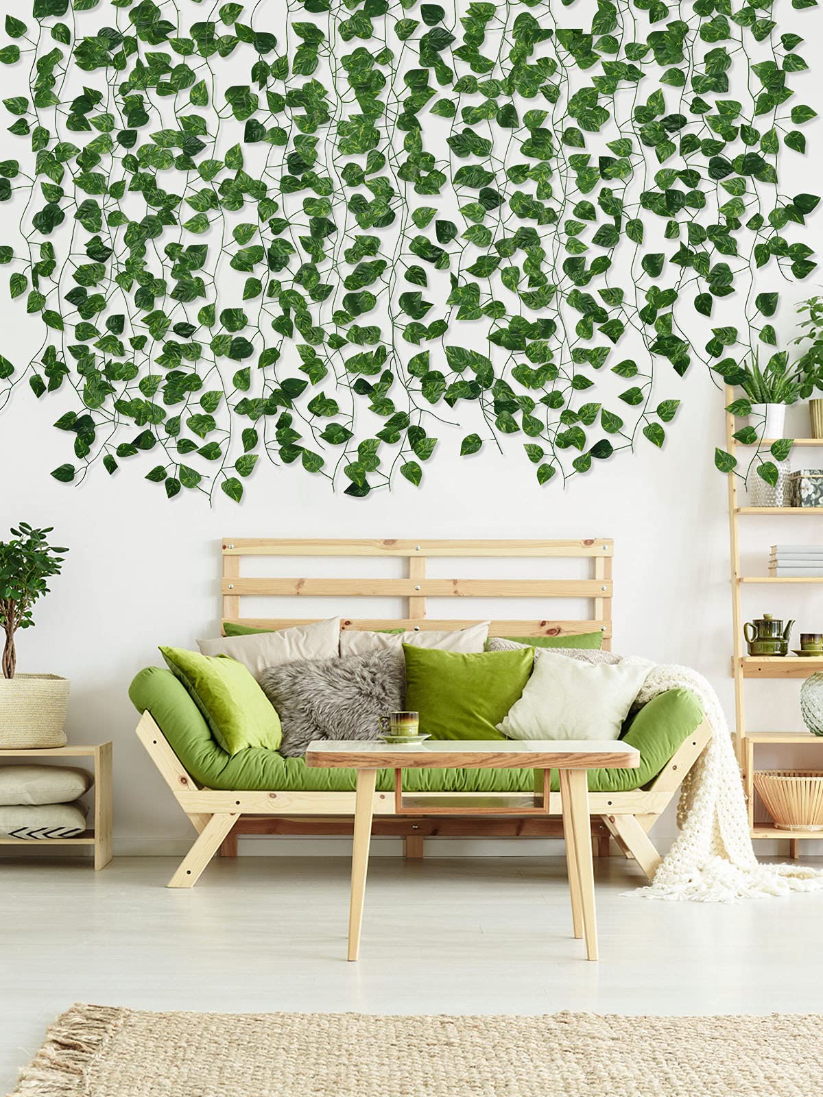 Kalolary 258 Ft 36 Fili Edera Artificiale Ghirlanda Scindapsus | Foglia Viti Piante Vegetali, Piante Finte Appese per Sfondo di Nozze Arco Parete Giungla Festa Tavolo Ufficio Decor