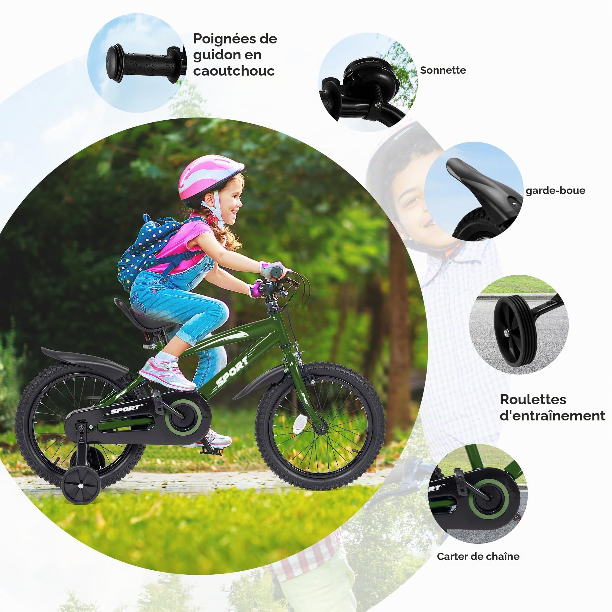 BODIOO Vélo Enfant 14 Pouces, vélo pour garçon et Fille avec Roues stabilisatrices, Cadre Stable, siège réglable, Frein arrière et Frein à Main, adapté pour Les conducteurs de 94 à 107 cm