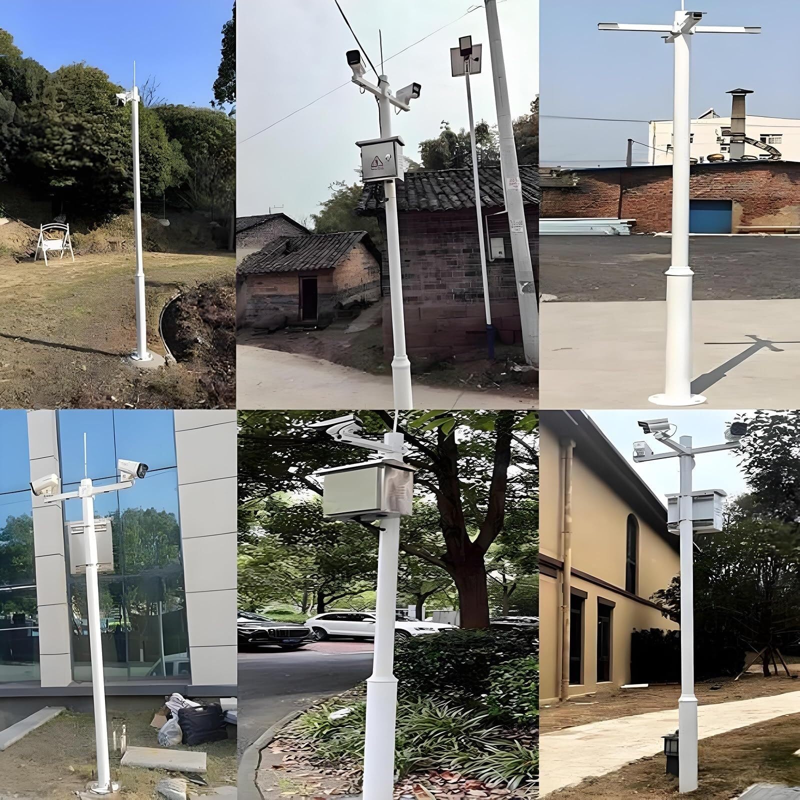 Palo per telecamera di sicurezza esterna, supporto per telecamera di sorveglianza con 4 staffe, supporto in metallo resistente per cortile, passerella, parcheggio, uso domestico commerciale