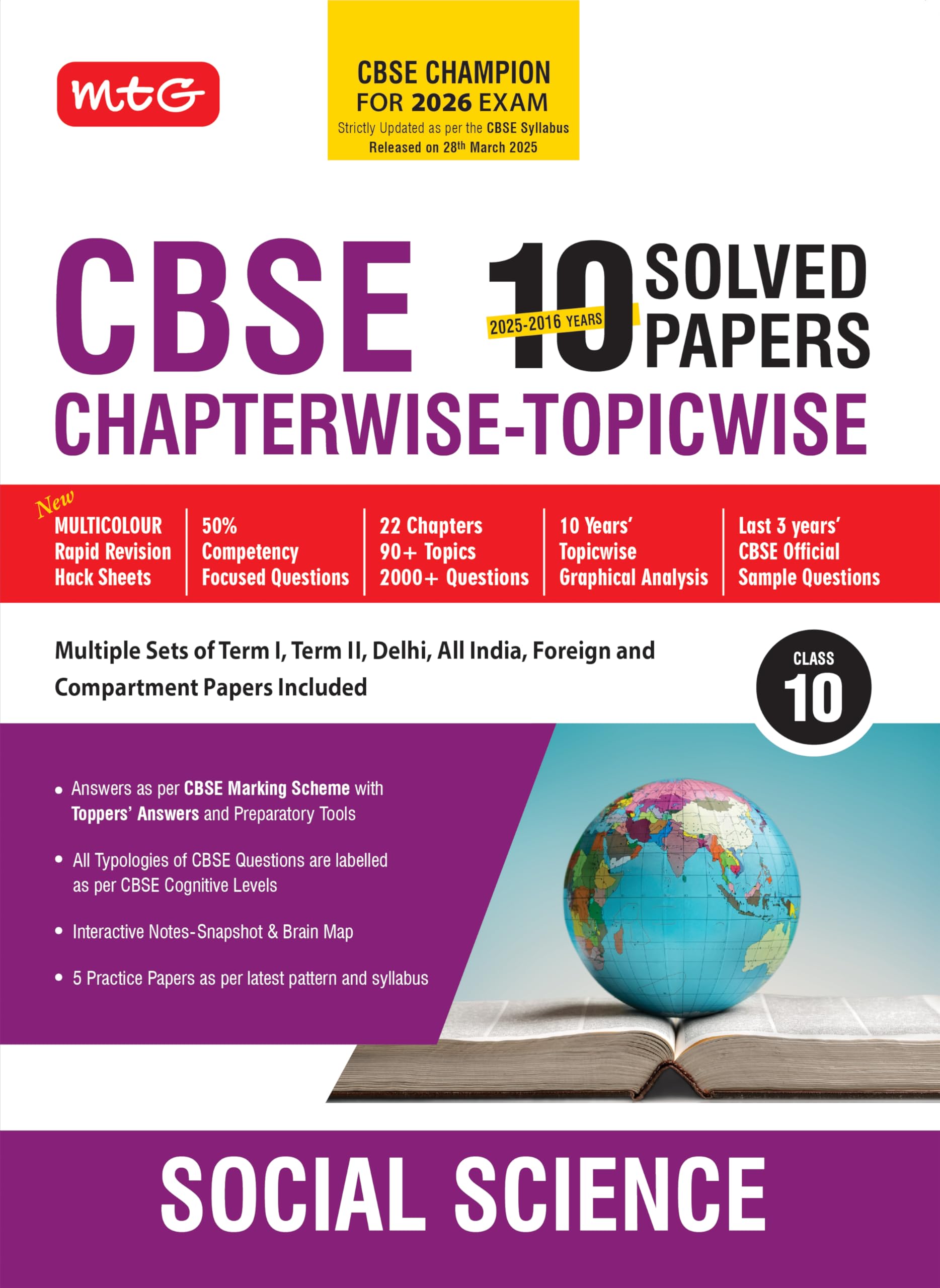 MTG CBSE 10 Years (2025-2016) Chapterwise Topicwise Solved Papers Class 10 Social-Science - CBSE Champion For 2026 Exam | Free Video Solution of PYQs | CBSE Sample Paper (As Per Latest Pattern) Paperback – 23 March 2025