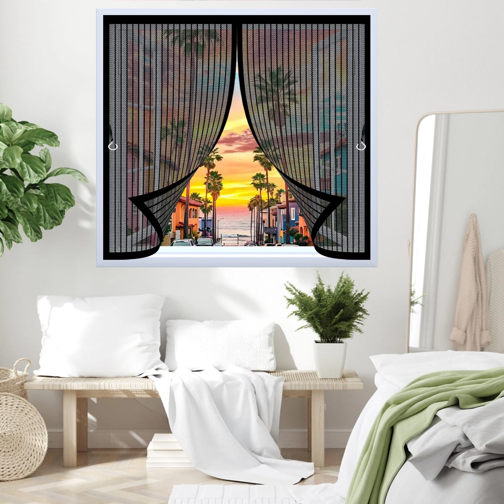 Zasłona Siatkowa 210 x 215 cm Silne Magnesy, Montaż Bez Wiercenia, Zamyka Się Automatycznie, Chroni Przed Muchami I Owadami Moskitiera Francuska Do Wszystkich Typów Okien, Czarny