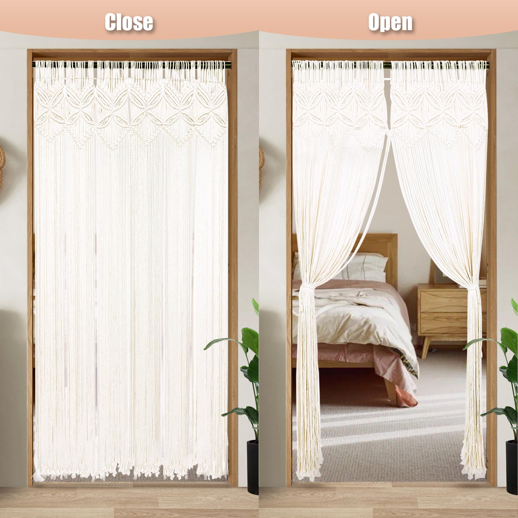 Macramé Plantenhanger met 2 vaasjes, Terracotta-100cm lang, handgemaakt