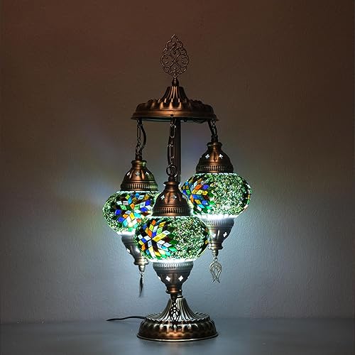 Miniatura 6 de Lámpara turca, lámpara de mesa de mosaico turco de 3 globos, iluminación de decoración de sala de estar y oficina, 5 pulgadas de globo de