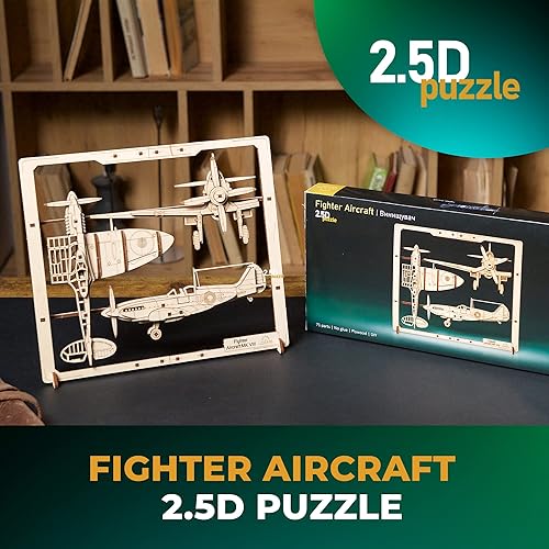 Miniatura 7 de UGEARS Zeppelin enmarcado 2.5D  Kit de modelo clásico de madera de avión con hélices móviles y estabilizadores  Kits de modelos de rompecabezas de
