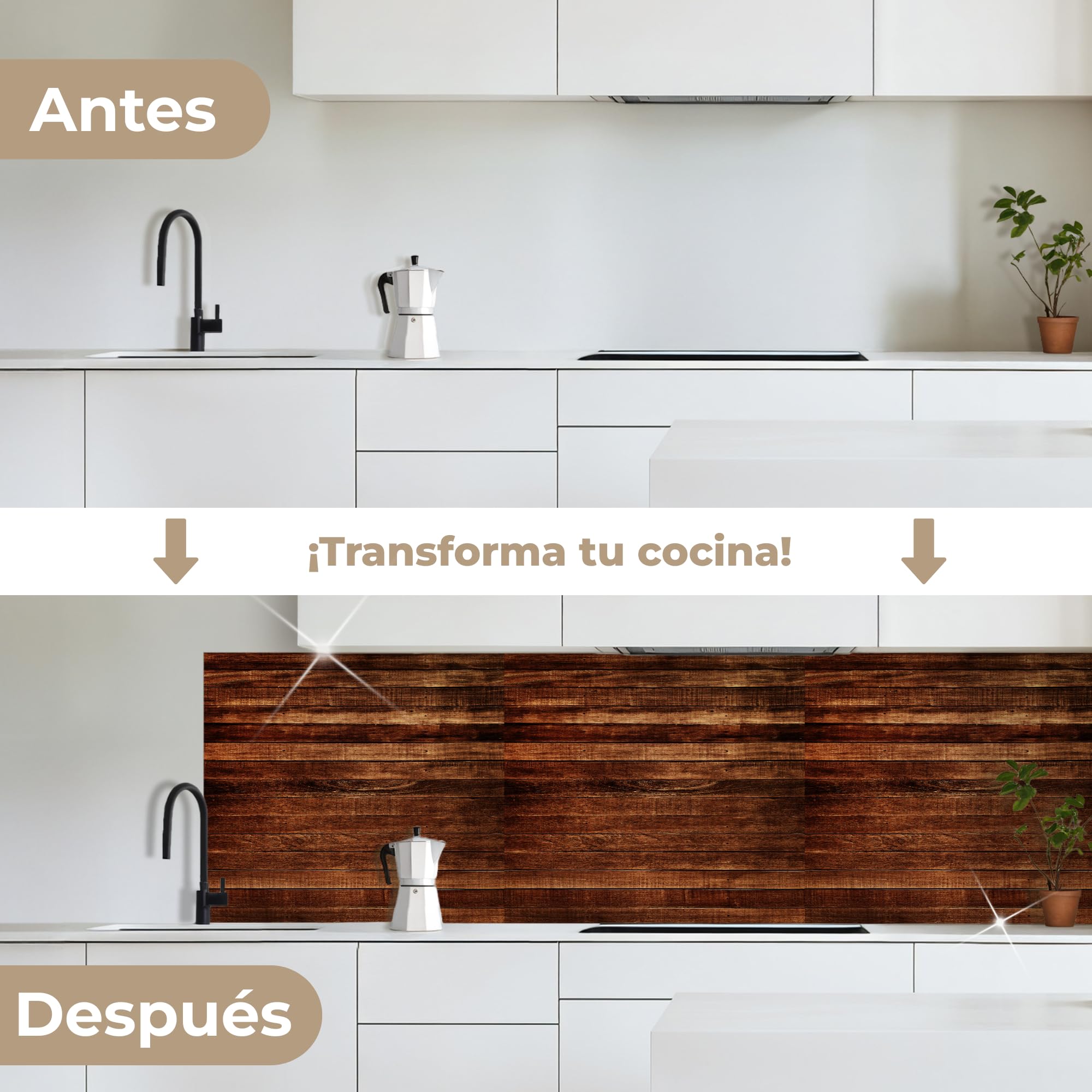 KitchenYeah© Antisalpicaduras Cocina 60x200 cm Adhesivo Salpicadero Protector Salpicaduras Fregadero Madera Dura - Robusto - Patrones