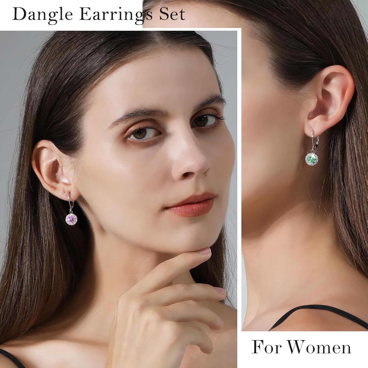 Dangle Earrings for Women Multicolor Crystal Drop Earrings Set and Fashion Cubic Zirconia Leverback Earrings 925 Silver Hypoallergenic Dangle Earrings Trendy Jewelry Gifts for Women - Image 2