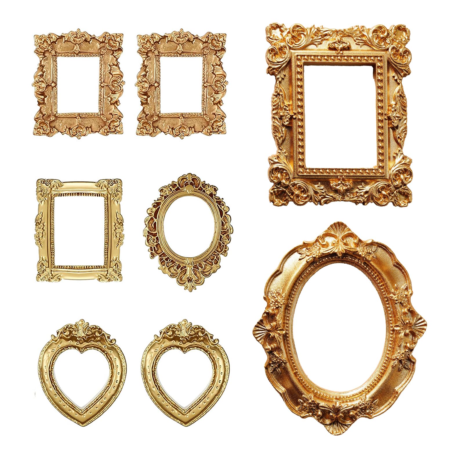 Photo 1 of AZY 8PCS Mini Picture Frames Set, Vintage Gold Mini Frames for Crafts, Small Picture Frames Assorted, Tiny Photo Frame Decor, Miniature Antique Frames for DIY Wall Decor