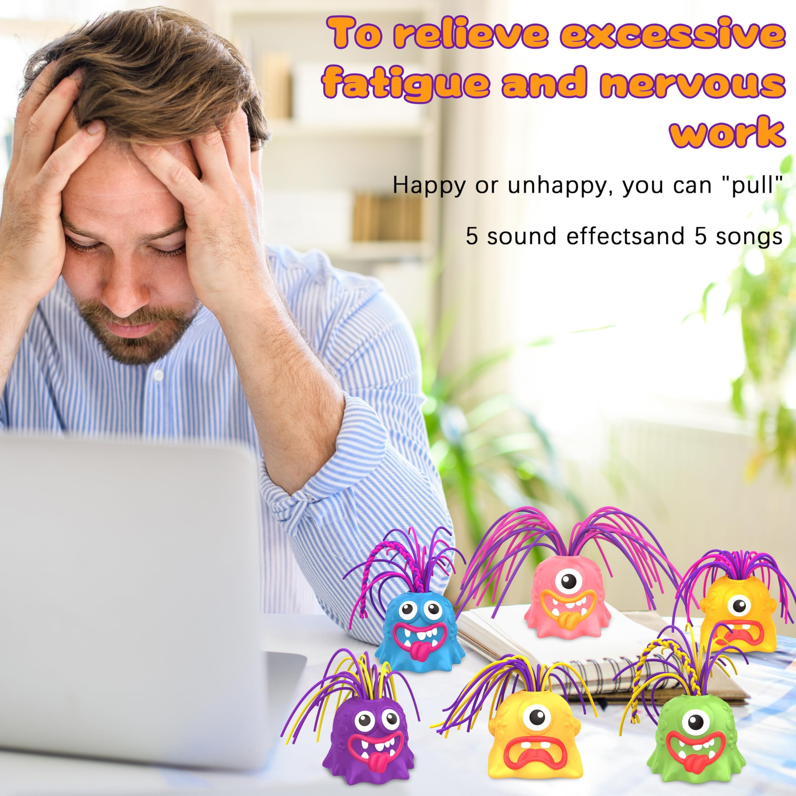 6 PCS Hair Pulling Fidget Screaming Monster Toys, Anti Anxiety Toys and Venting Novelty Toys - Image 4