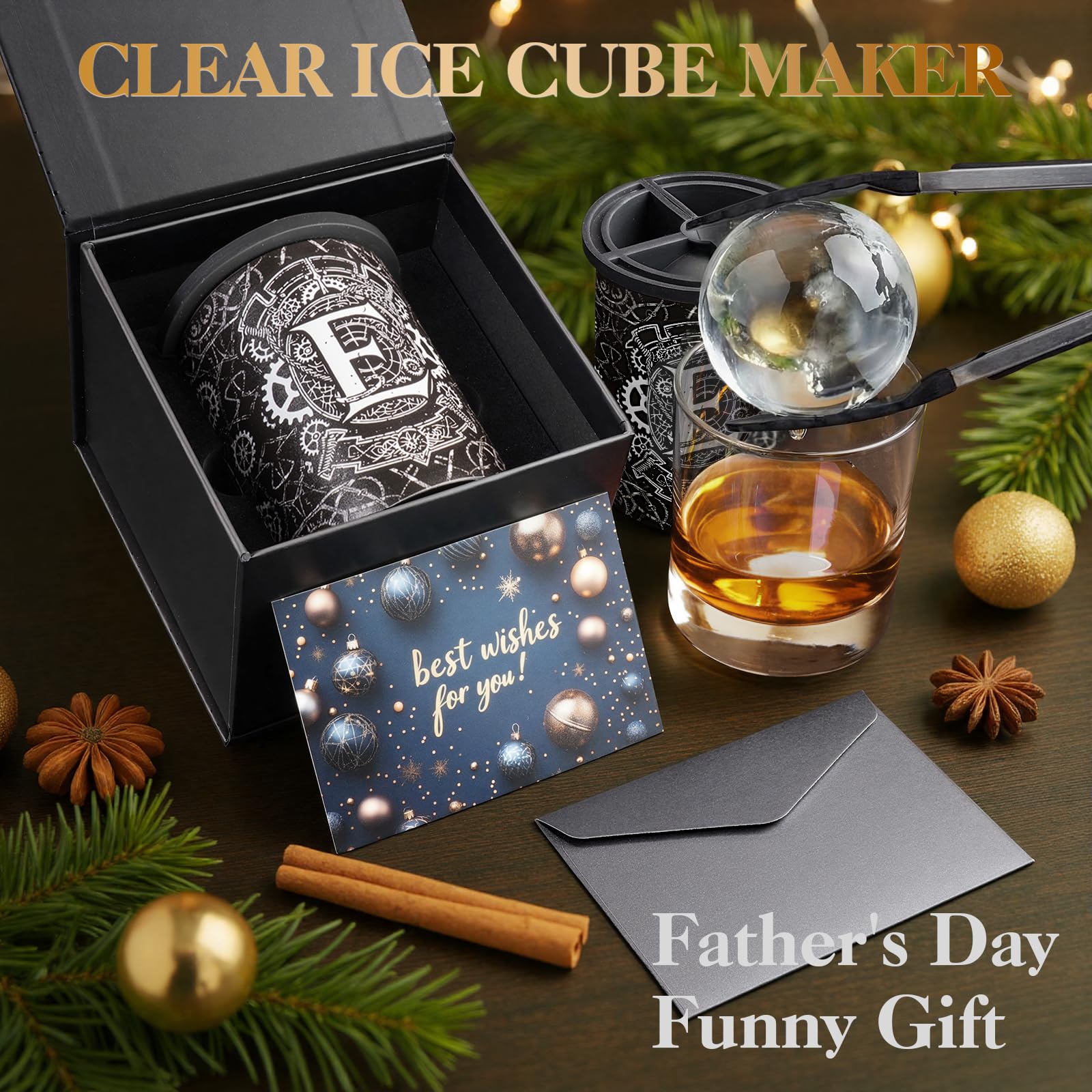 Clear Ice Cube Maker - 6.3 cm Ball - Stainless Steel Clear Ice Maker - Compact Design - for Old Fashioned Whiskey Gifts, Cocktail, Bourbon, E