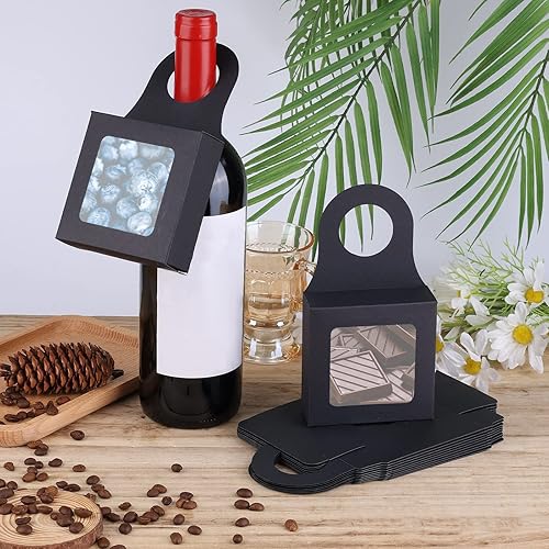 Miniatura 5 de 10 cajas para botellas de vino con ventana visible para botellas de vino tinto, papel marrón, colgador de botellas de vino, cajas de regalo