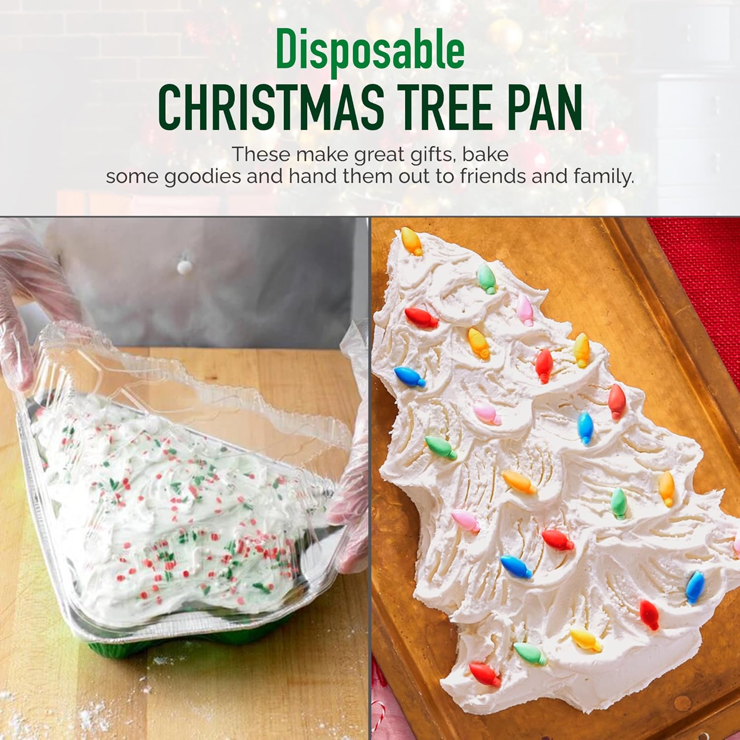 KitchenDance Christmas Tree Aluminum Pan with Plastic Dome Lid - Christmas Baking Pans, Christmas Cake Pans, Christmas Tree Cake Pan - Perfect for Holiday Treats, Cookies & Fudge - 340DL