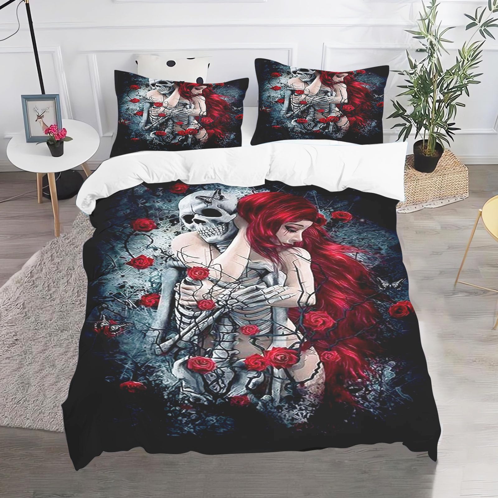 Fadaing Bedding 3D Skull Duvet Cover 135 x 200 cm Skull Pattern Gothic Duvet Cover Skull Print Children's Duvet Cover, Microfibre for Children, Boys, Girls (140 x 210 cm, 1)