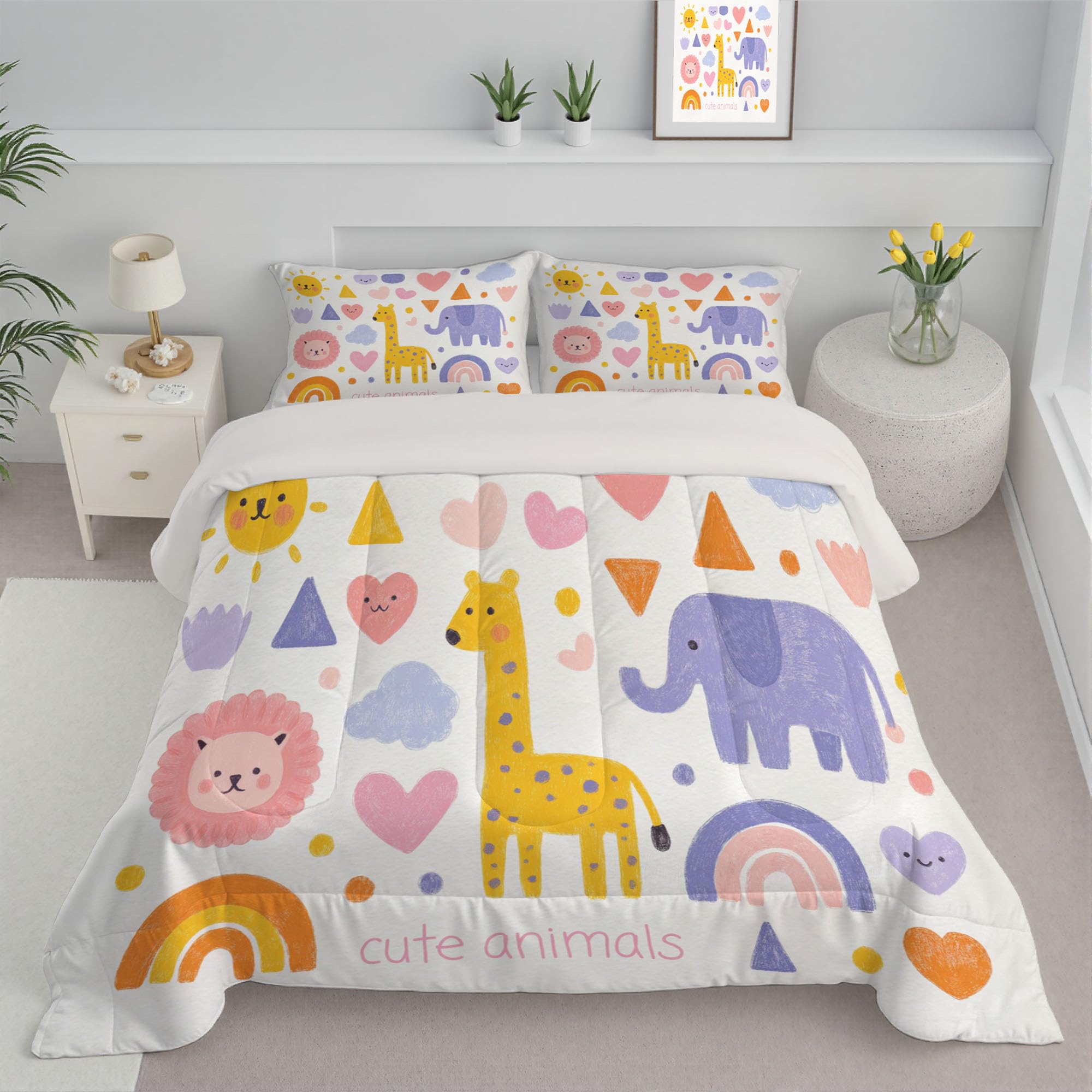 Edredon Cama 90 Dibujos Animados Animales Estampado Infantil, Edredón Nórdico 4 Estaciones 140x200cm, Colcha Transpirable De Microfibra Lavable Niños Pósteres, 1 Fundas De Almohada